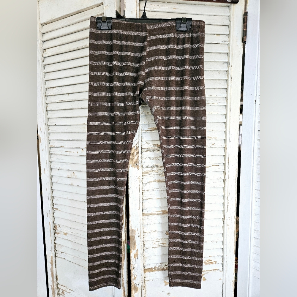 Vintage 80s Brown And Grey Striped Leggings Low Rise Medium
